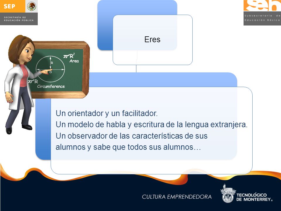 Eres Un orientador y un facilitador. Un modelo de habla y escritura de la lengua extranjera. Un observador de las características de sus.