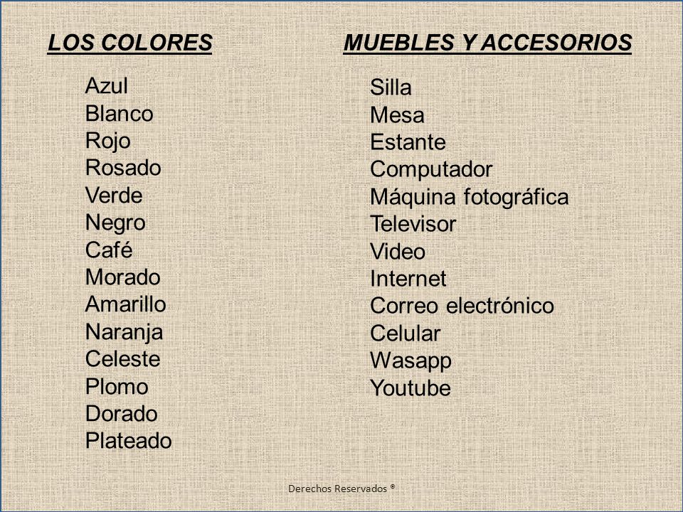 LOS COLORES MUEBLES Y ACCESORIOS Azul Blanco Rojo Rosado Verde Negro