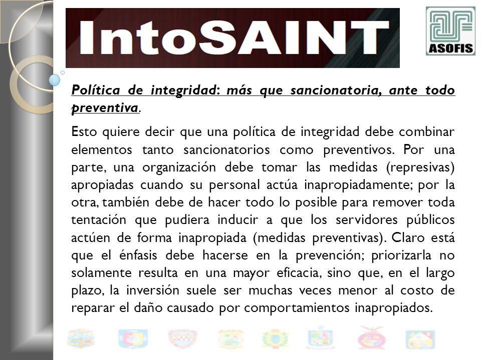 Política de integridad: más que sancionatoria, ante todo preventiva.