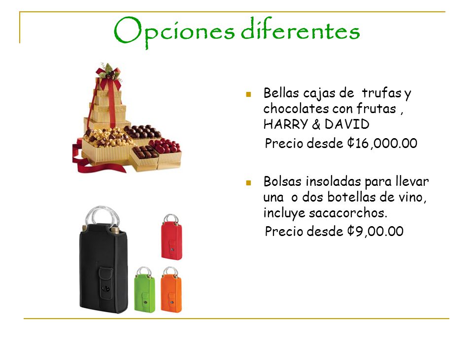 Opciones diferentes Bellas cajas de trufas y chocolates con frutas , HARRY & DAVID. Precio desde ¢16,