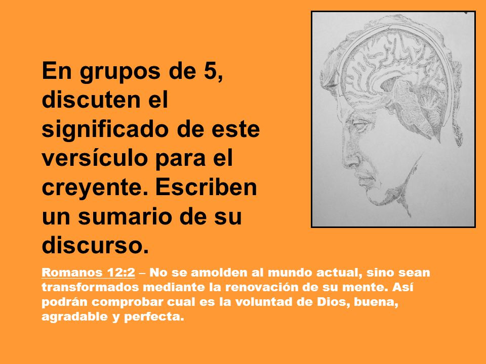 En grupos de 5, discuten el significado de este versículo para el creyente. Escriben un sumario de su discurso.