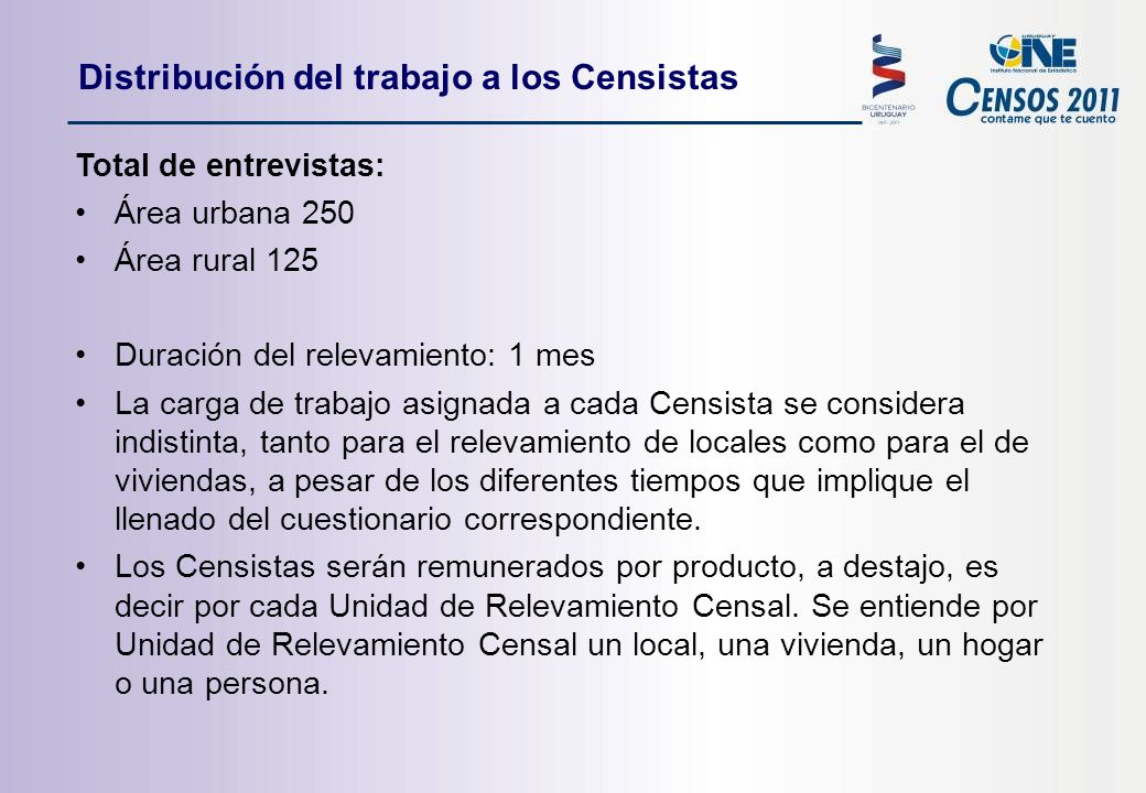 Distribución del trabajo a los Censistas