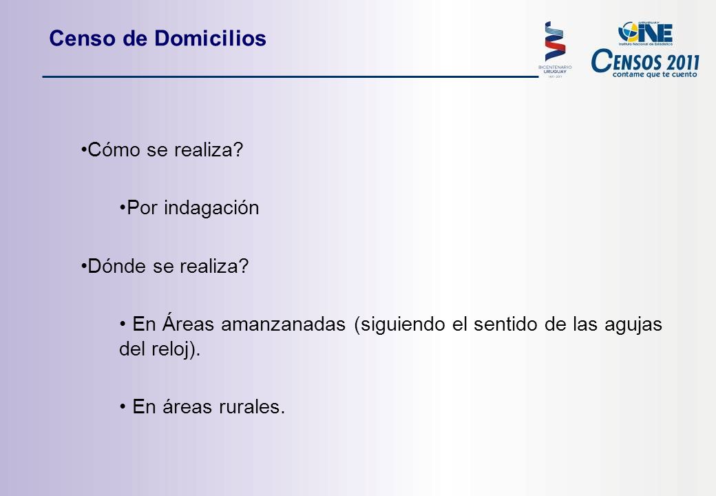 Censo de Domicilios Cómo se realiza Por indagación Dónde se realiza