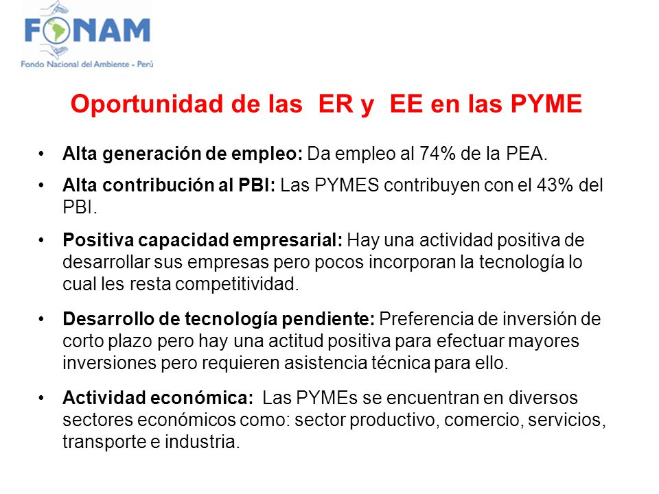 Oportunidad de las ER y EE en las PYME