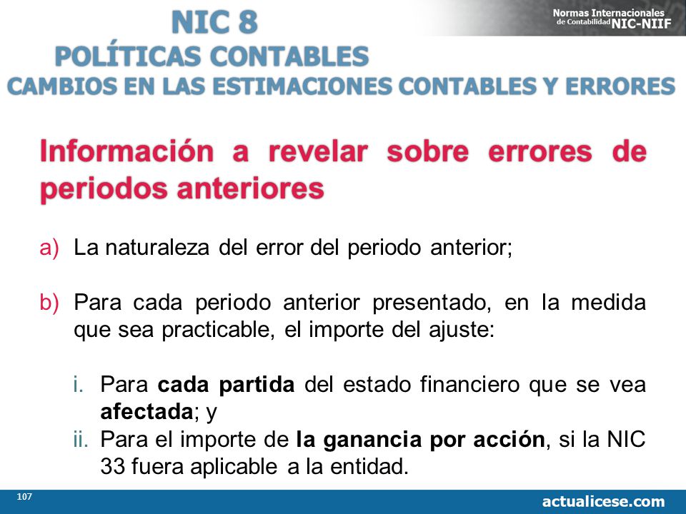 Información a revelar sobre errores de periodos anteriores