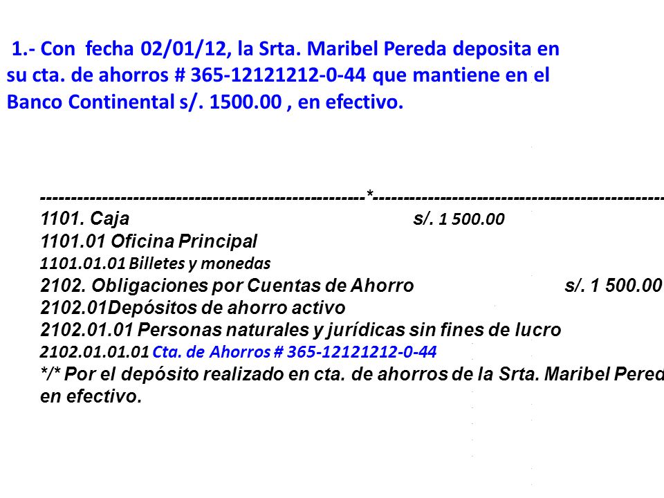 1.- Con fecha 02/01/12, la Srta. Maribel Pereda deposita en