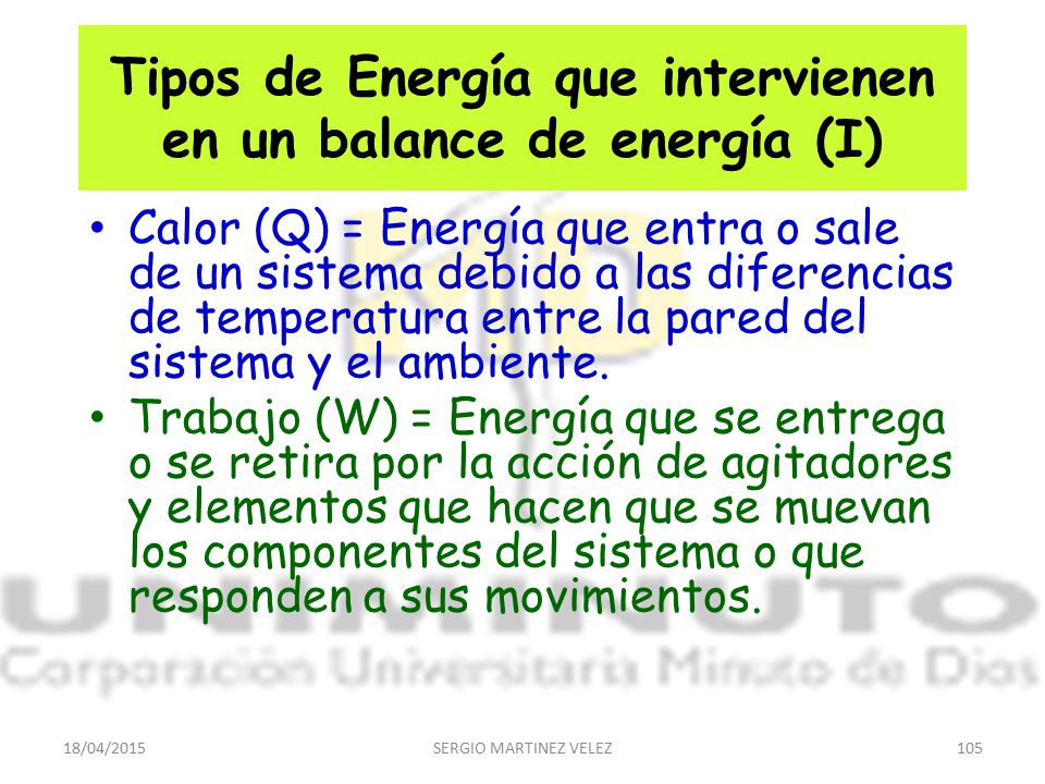 Tipos de Energía que intervienen en un balance de energía (I)