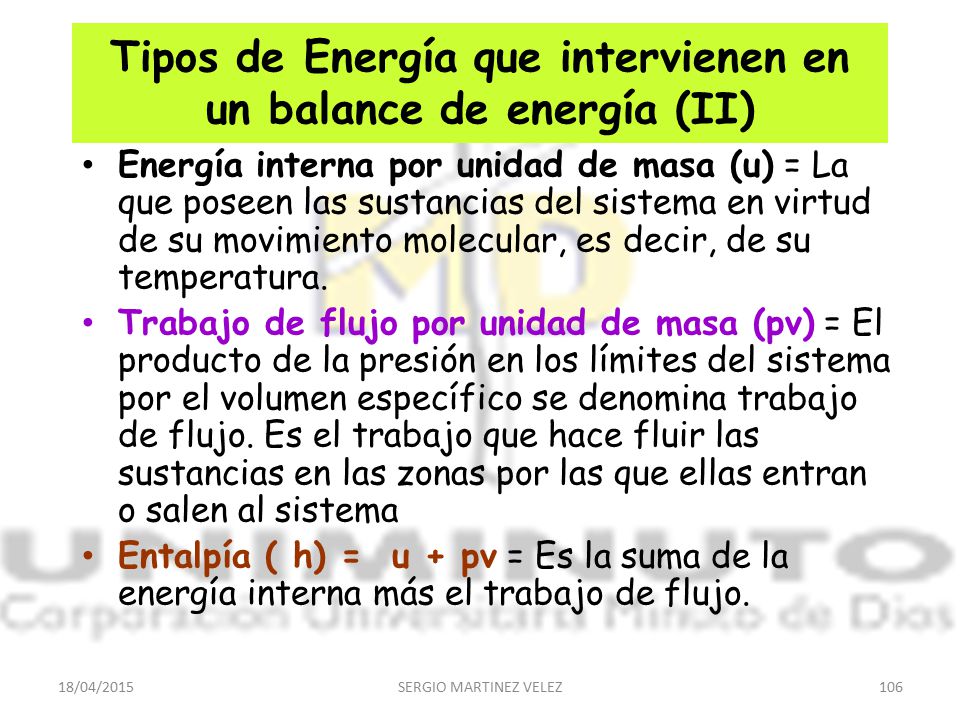 Tipos de Energía que intervienen en un balance de energía (II)