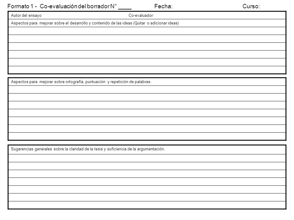 Formato 1 - Co-evaluación del borrador N° ____ Fecha: Curso: