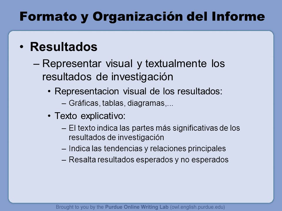 Formato y Organización del Informe