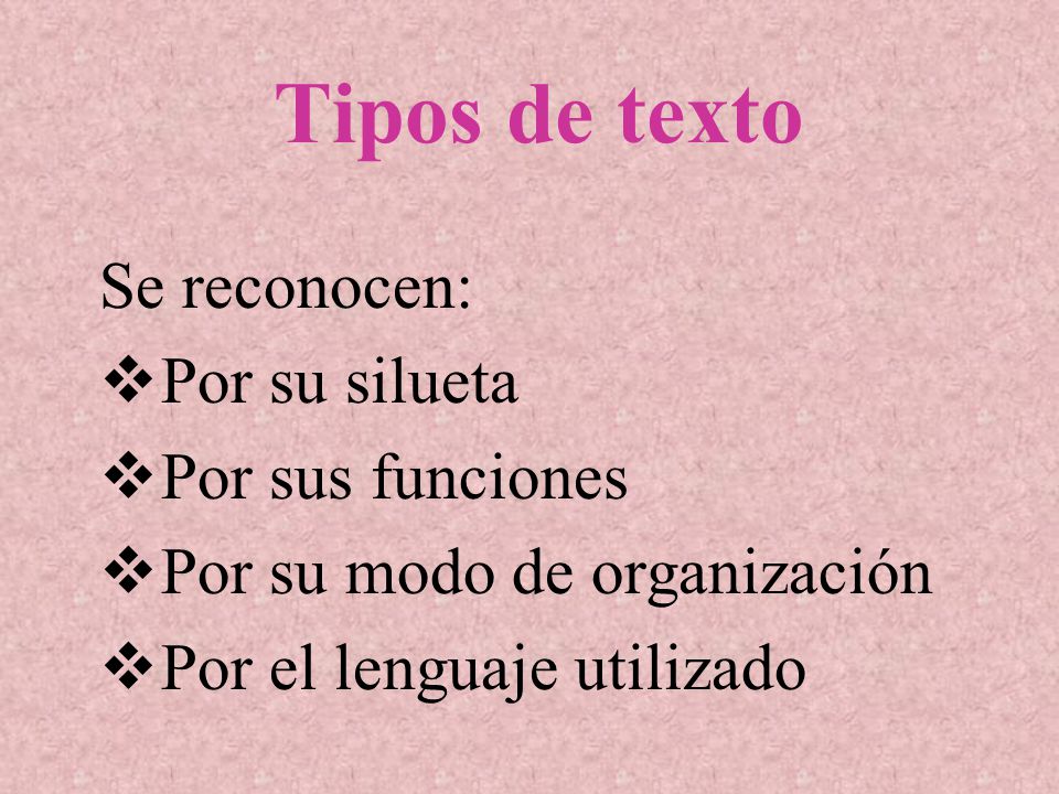 Tipos de texto Se reconocen: Por su silueta Por sus funciones