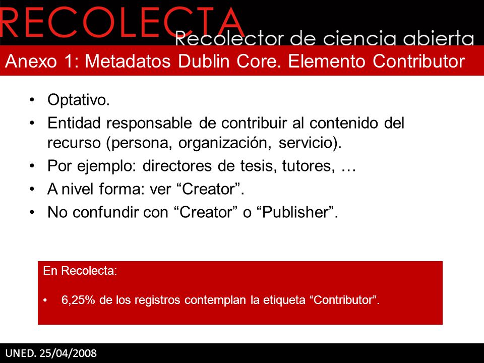 Anexo 1: Metadatos Dublin Core. Elemento Contributor