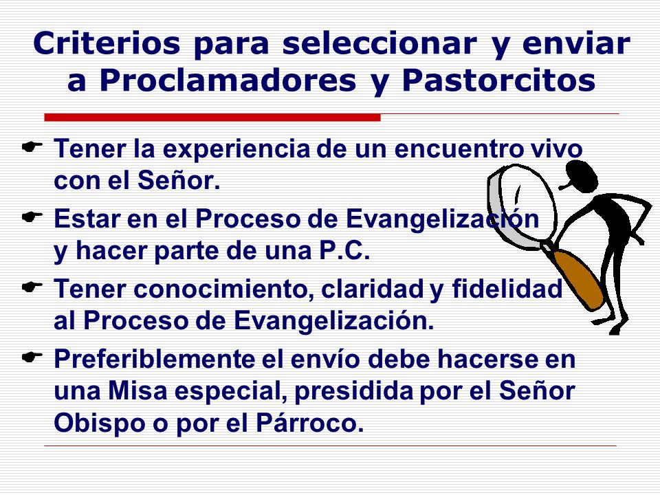 Criterios para seleccionar y enviar a Proclamadores y Pastorcitos