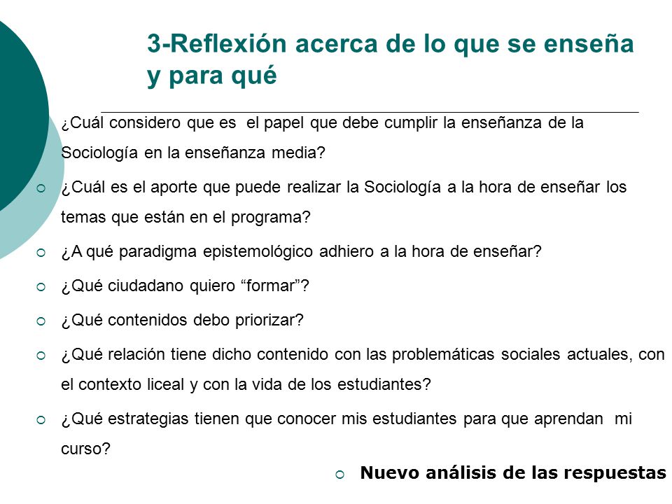 3-Reflexión acerca de lo que se enseña y para qué