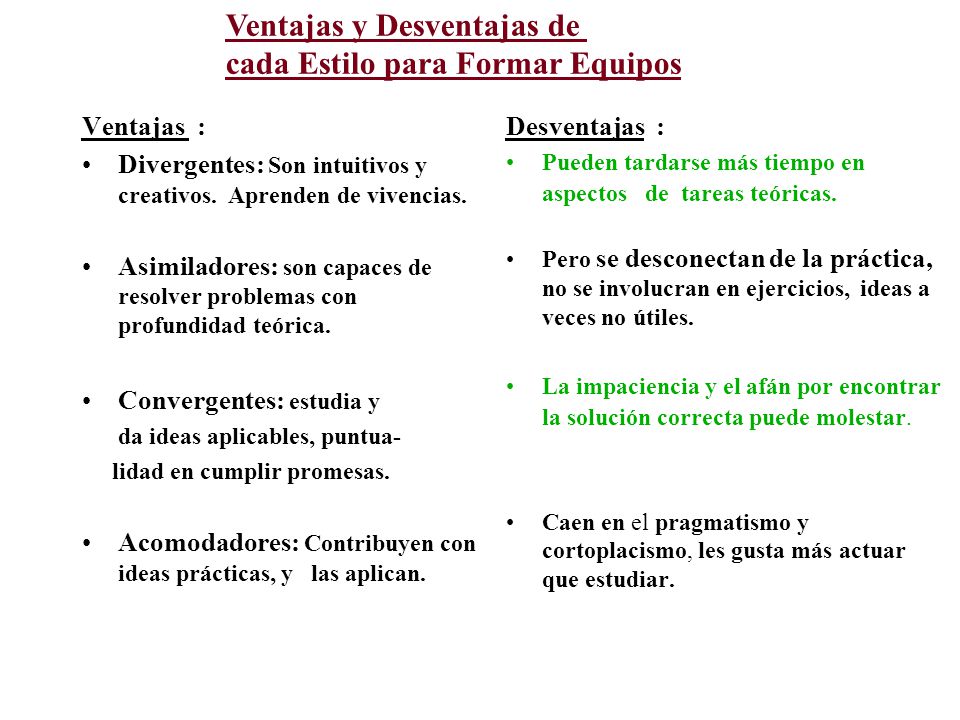 Ventajas y Desventajas de cada Estilo para Formar Equipos