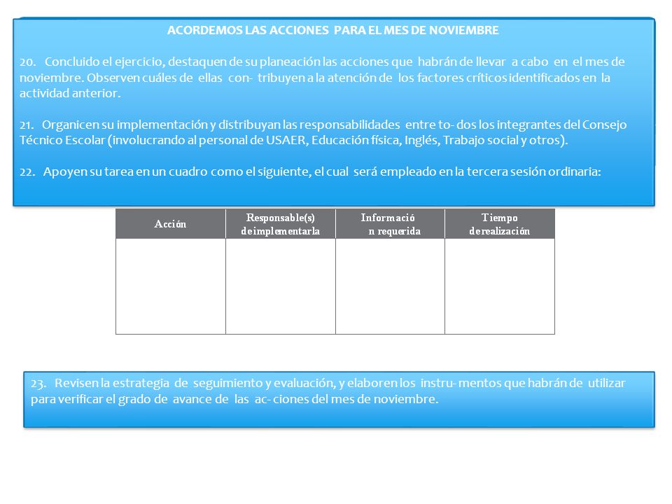 ACORDEMOS LAS ACCIONES PARA EL MES DE NOVIEMBRE