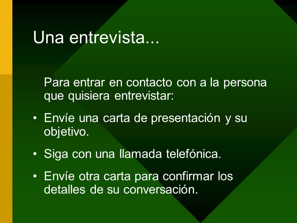 Una entrevista... Envíe una carta de presentación y su objetivo.