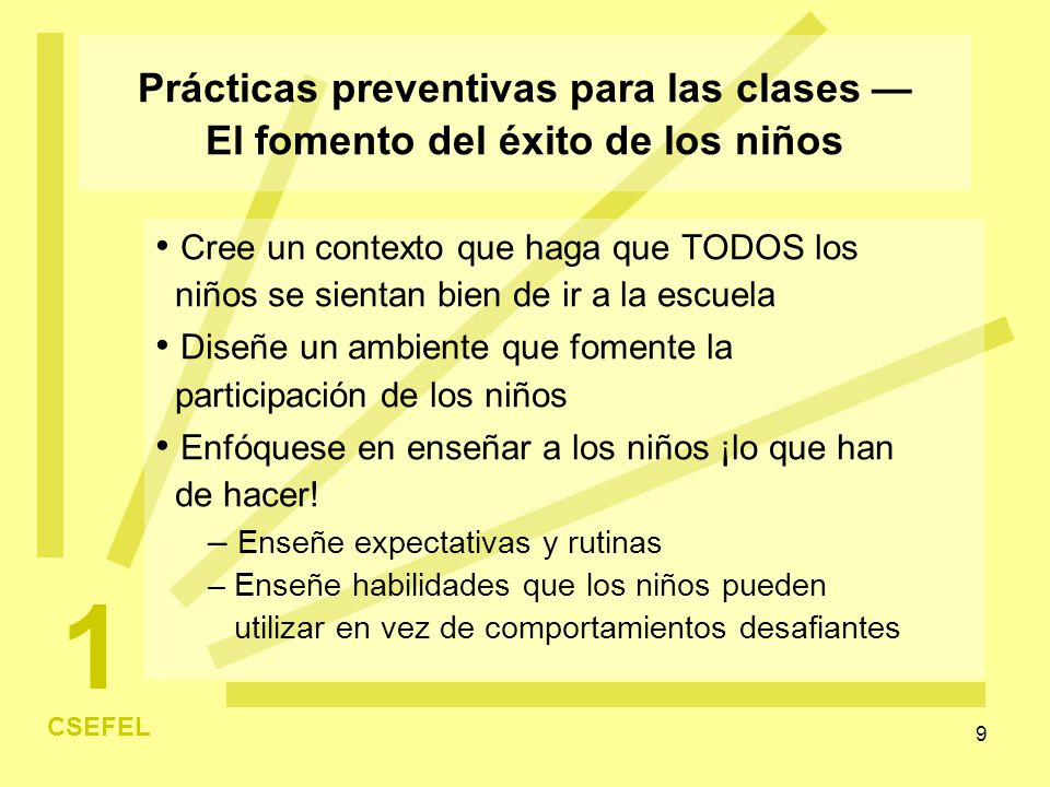 Prácticas preventivas para las clases — El fomento del éxito de los niños