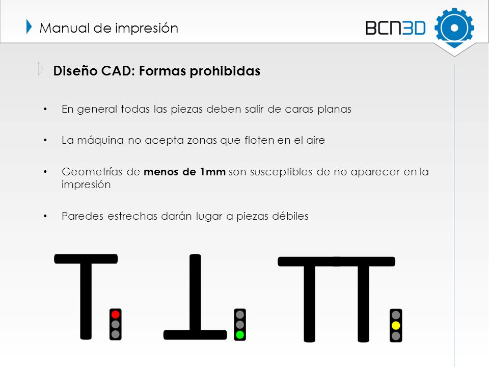 T T T Manual de impresión Diseño CAD: Formas prohibidas