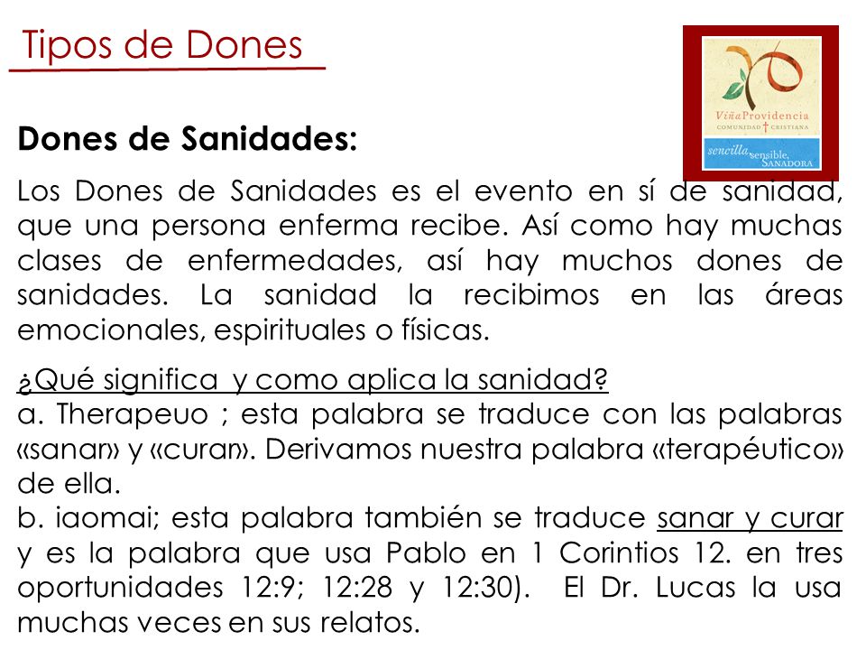 Tipos de Dones Dones de Sanidades: