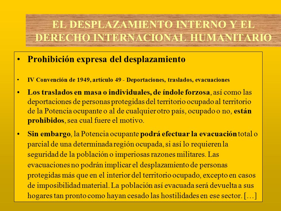EL DESPLAZAMIENTO INTERNO Y EL DERECHO INTERNACIONAL HUMANITARIO