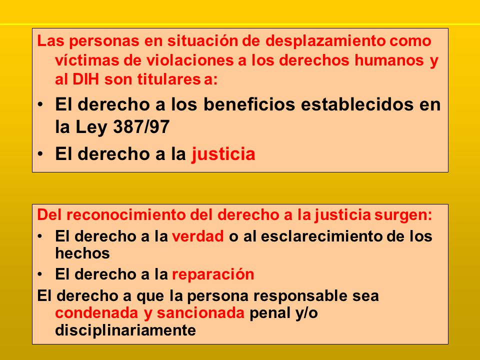 El derecho a los beneficios establecidos en la Ley 387/97