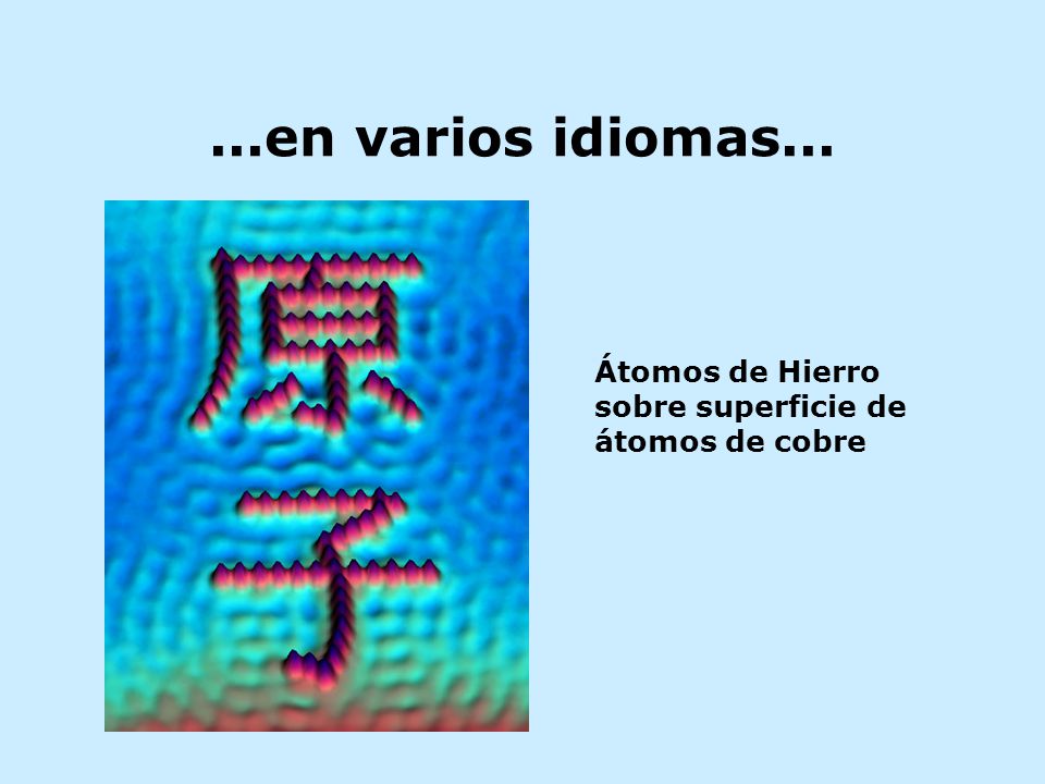 ...en varios idiomas... Átomos de Hierro sobre superficie de átomos de cobre