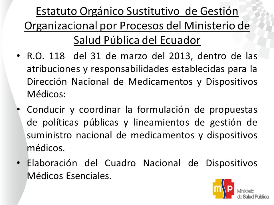 Estatuto Orgánico Sustitutivo de Gestión Organizacional por Procesos del Ministerio de Salud Pública del Ecuador