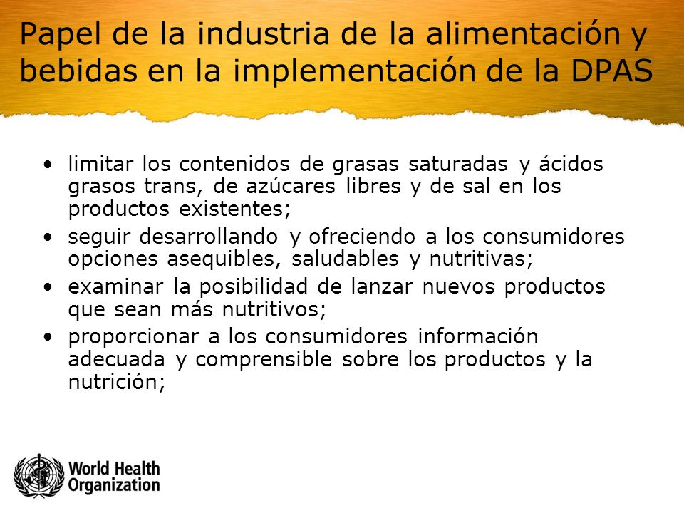 Papel de la industria de la alimentación y bebidas en la implementación de la DPAS