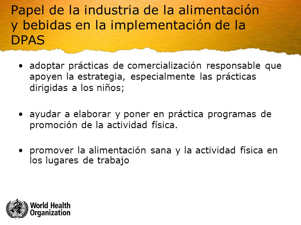 Papel de la industria de la alimentación y bebidas en la implementación de la DPAS