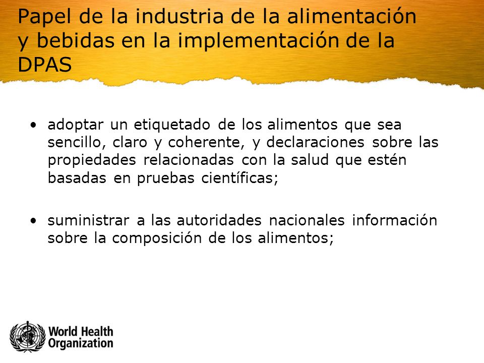 Papel de la industria de la alimentación y bebidas en la implementación de la DPAS