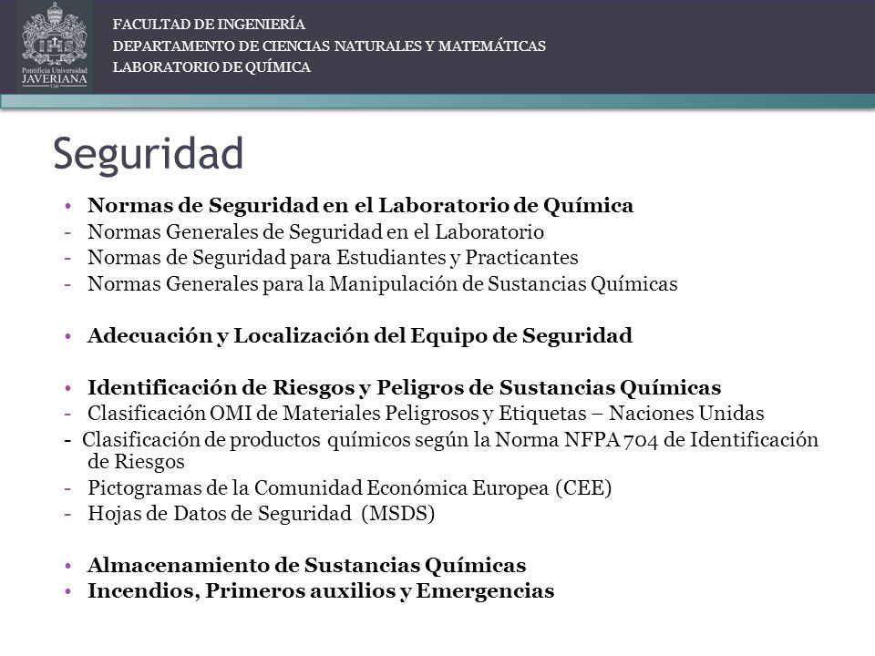 Seguridad Normas de Seguridad en el Laboratorio de Química
