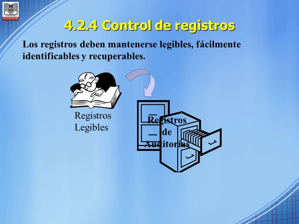 4.2.4 Control de registros Los registros deben mantenerse legibles, fácilmente. identificables y recuperables.