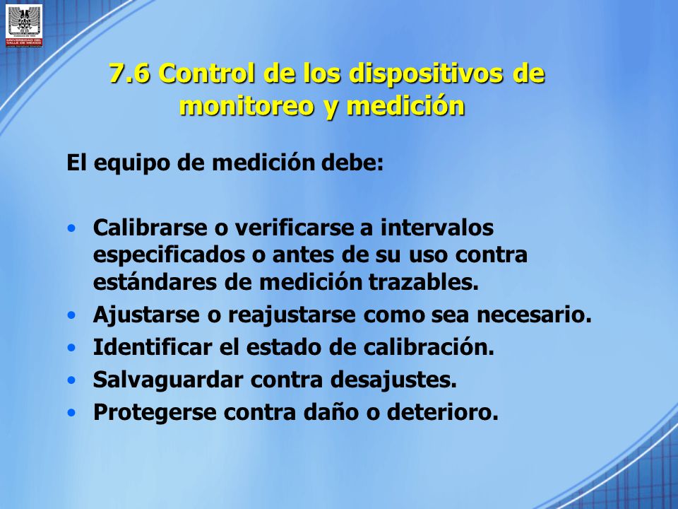 7.6 Control de los dispositivos de monitoreo y medición