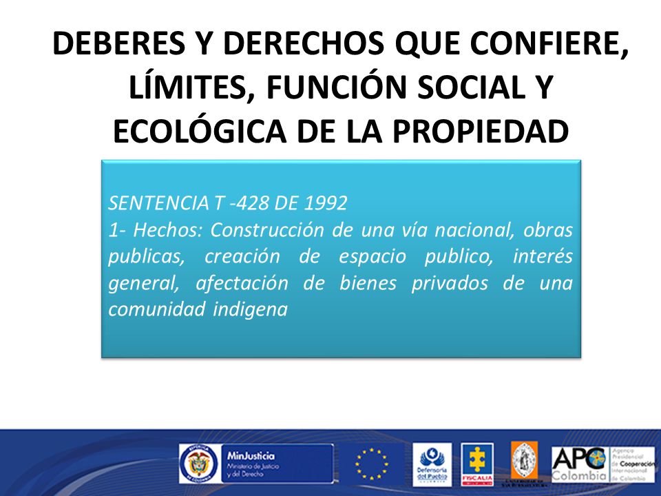DEBERES Y DERECHOS QUE CONFIERE, LÍMITES, FUNCIÓN SOCIAL Y ECOLÓGICA DE LA PROPIEDAD