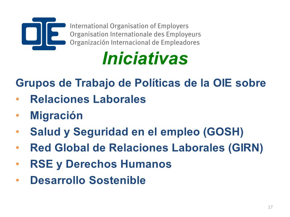Iniciativas Grupos de Trabajo de Políticas de la OIE sobre