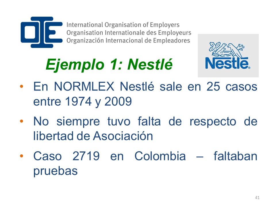 Ejemplo 1: Nestlé En NORMLEX Nestlé sale en 25 casos entre 1974 y 2009