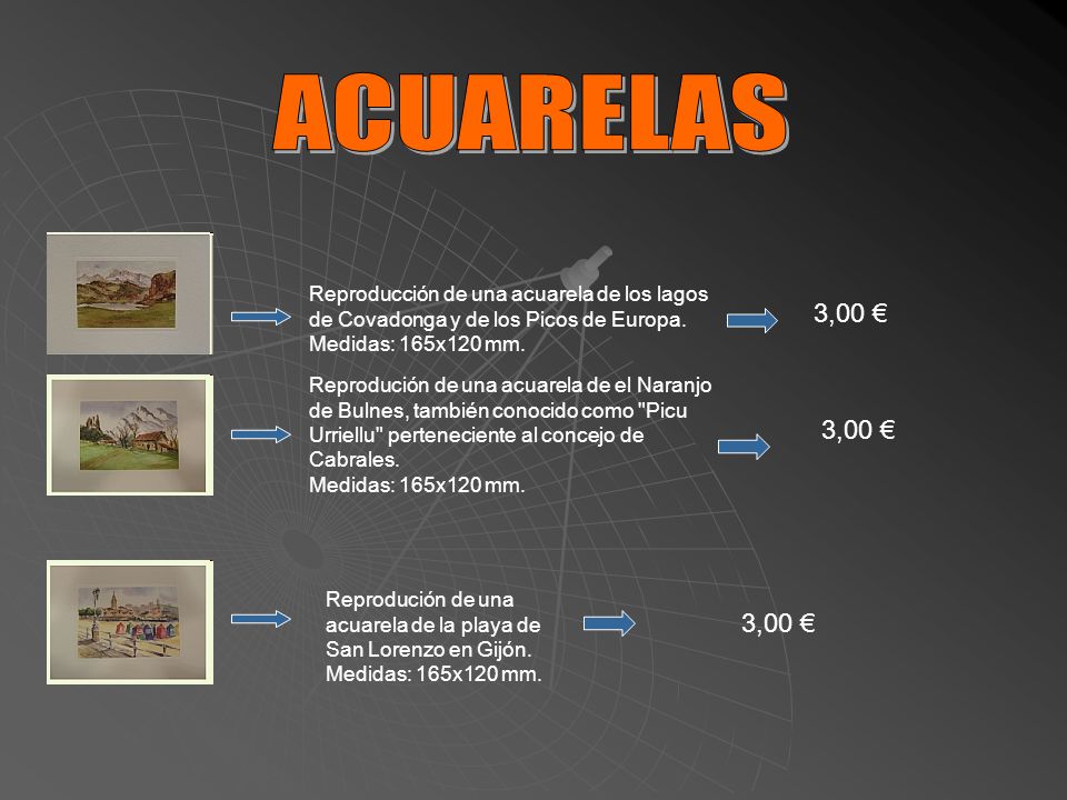 ACUARELAS Reproducción de una acuarela de los lagos de Covadonga y de los Picos de Europa. Medidas: 165x120 mm.