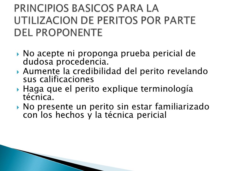 PRINCIPIOS BASICOS PARA LA UTILIZACION DE PERITOS POR PARTE DEL PROPONENTE