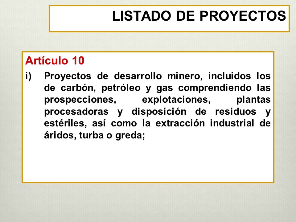 LISTADO DE PROYECTOS Artículo 10