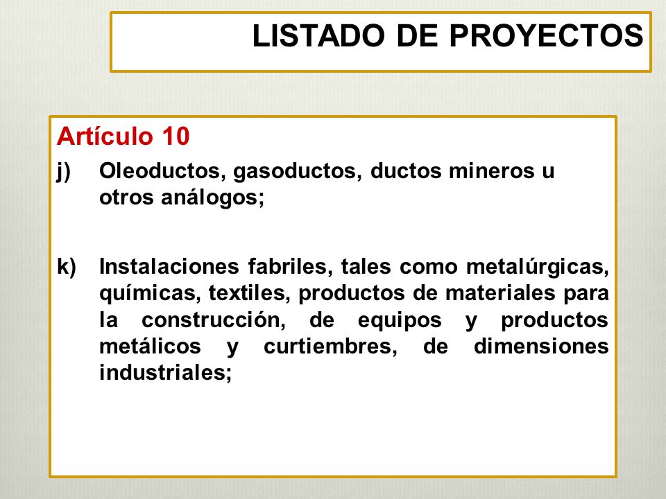 LISTADO DE PROYECTOS Artículo 10