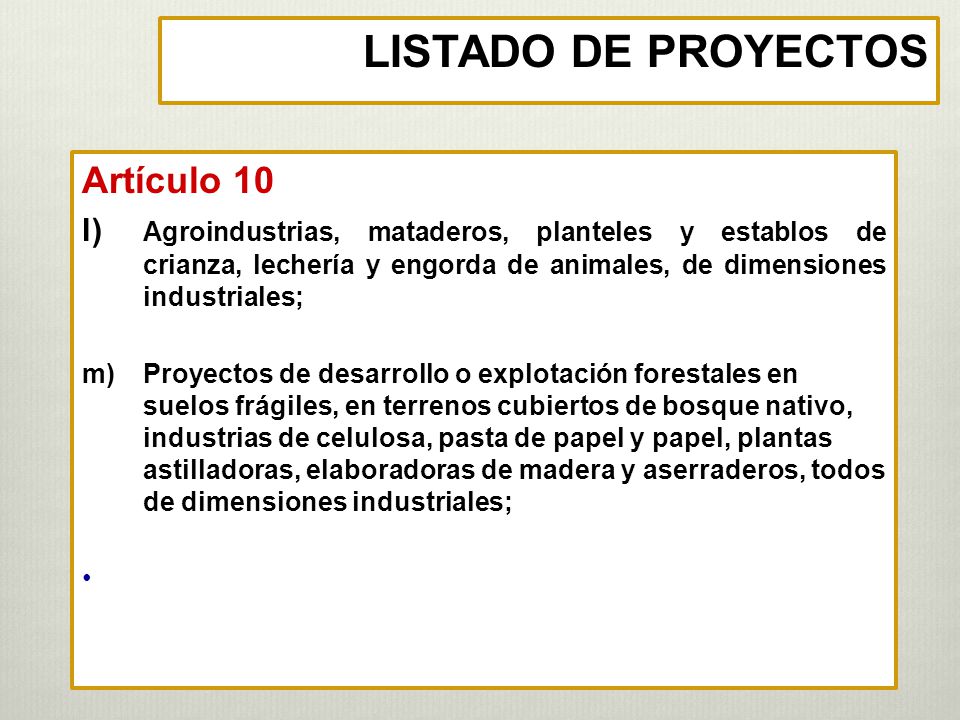 LISTADO DE PROYECTOS Artículo 10