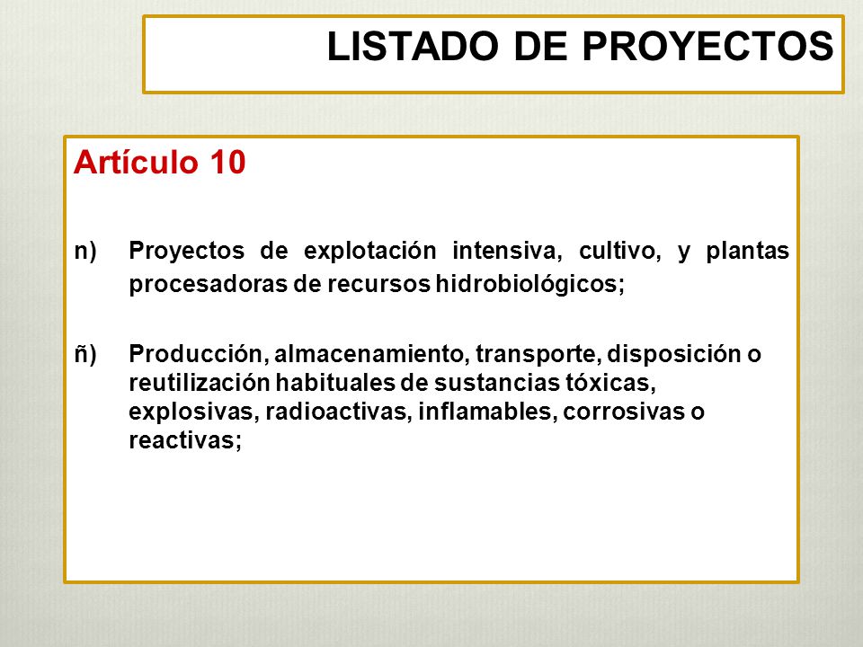 LISTADO DE PROYECTOS Artículo 10