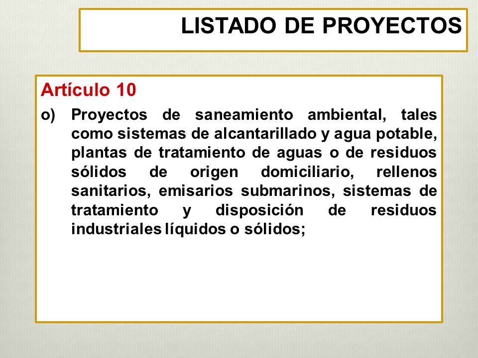LISTADO DE PROYECTOS Artículo 10