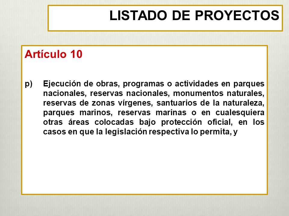 LISTADO DE PROYECTOS Artículo 10