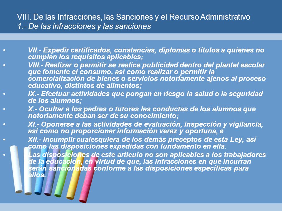 VIII. De las Infracciones, las Sanciones y el Recurso Administrativo 1