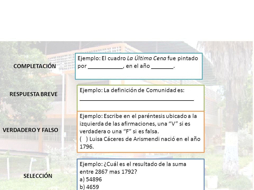 Ejemplo: El cuadro La Última Cena fue pintado por ___________, en el año _______.