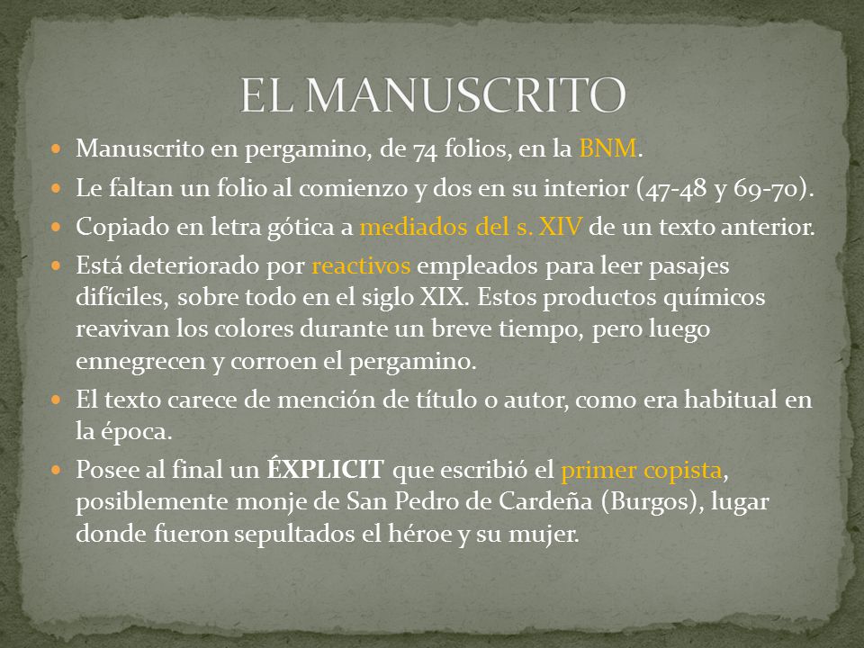 EL MANUSCRITO Manuscrito en pergamino, de 74 folios, en la BNM.