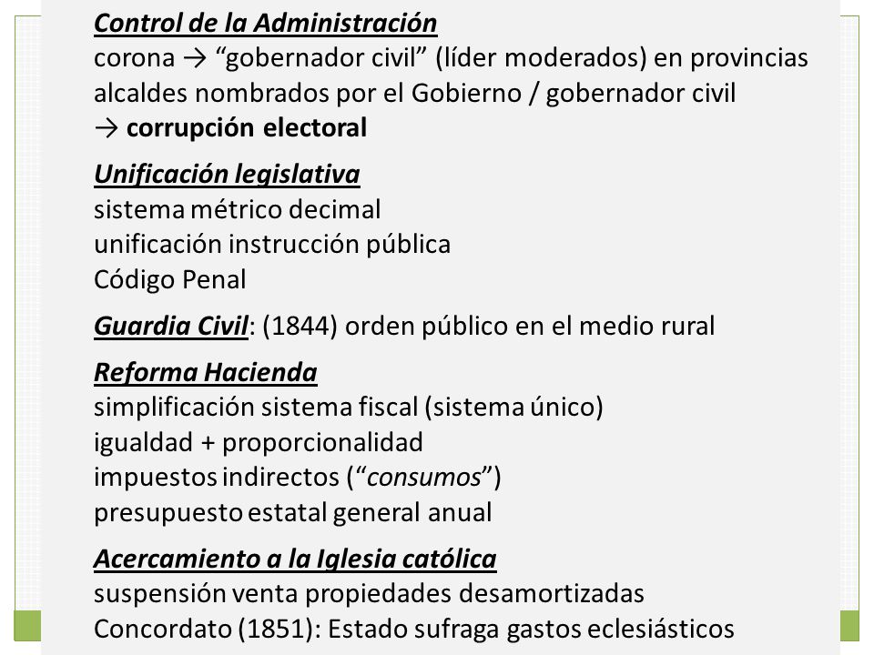 corona → gobernador civil (líder moderados) en provincias