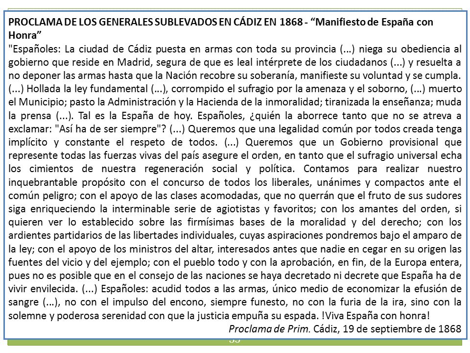 PROCLAMA DE LOS GENERALES SUBLEVADOS EN CÁDIZ EN Manifiesto de España con Honra
